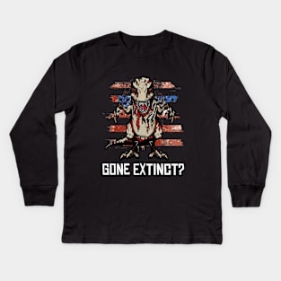 Scary Halloween Zombie T-Rex Dinosaur 4th Usa American Flag July Fourth Kids Long Sleeve T-Shirt